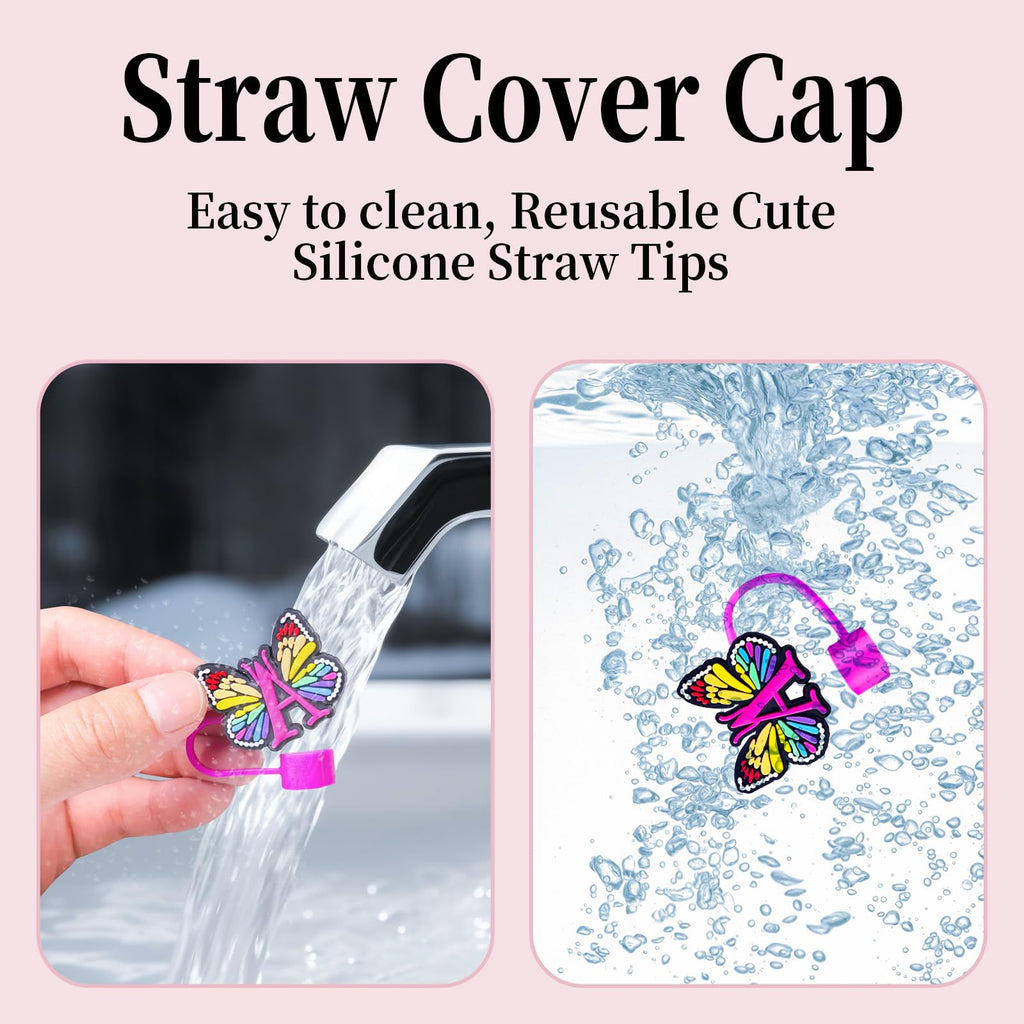 (2+2 Straw Cover 10mm and Initial Letter Charms Accessories For Stanley Tumbler Cup, Straw Cap Topper/Letters A to Z Charm Chains Name ID Personalized For Stanley 30&40 Oz Cup Tumbler