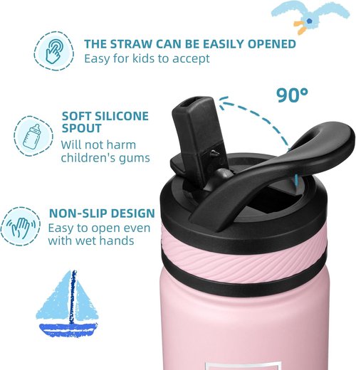 Fanhaw Kids Insulated Water Bottle - 14 Oz Stainless Steel, Leak-Proof, BPA-Free | Green Blue