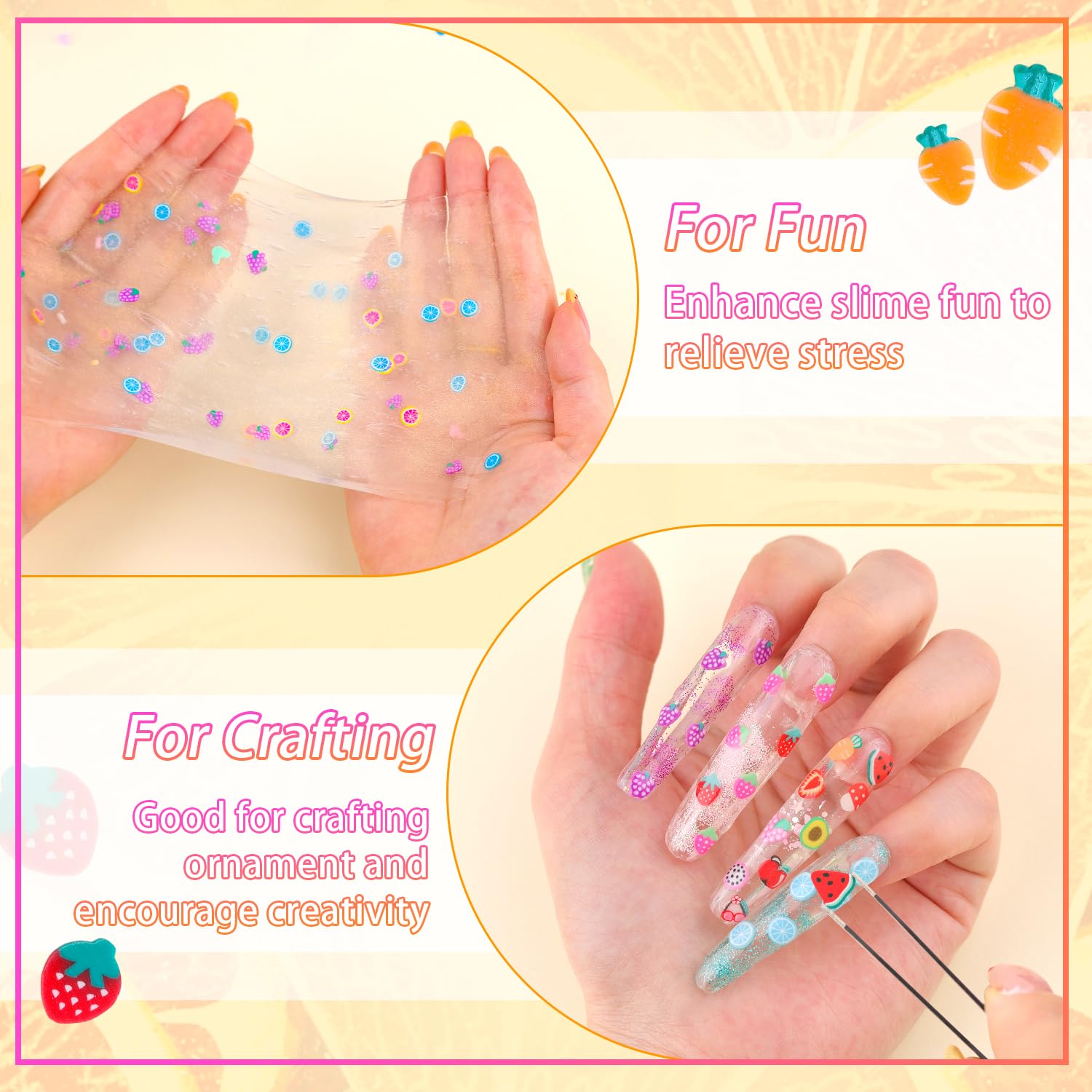 TINKRSTUFF Fruit Slice Polymer Clay Slime Add-Ins - 24-Grid Assorted Fimo Accessories for Nail Art & DIY Crafts