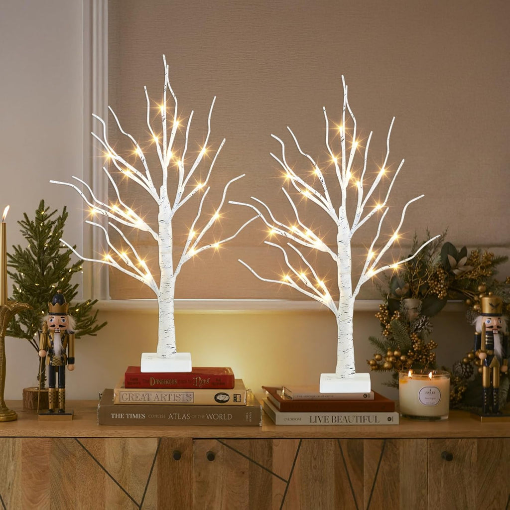 PEIDUO 2FT Birch Tree Easter Decorations - LED Light Up Tree Lamp with Timer & Warm White Glow | Indoor Table Decor (2PK)