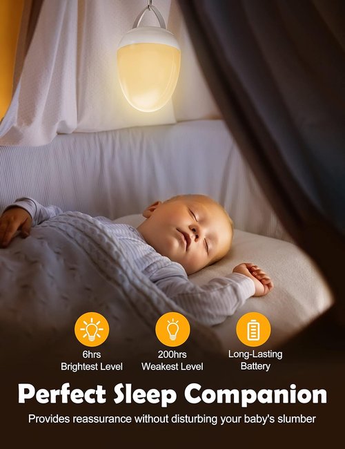 JolyWell Baby Night Light - Portable Touch Nursery Lamp with Charging Pad & Timer | White
