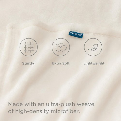 Bedsure GentleSoft Fleece Throw Blanket - XL Cream 300GSM Plush Cozy Design for Bed, Sofa, Travel | 50x70 Inches