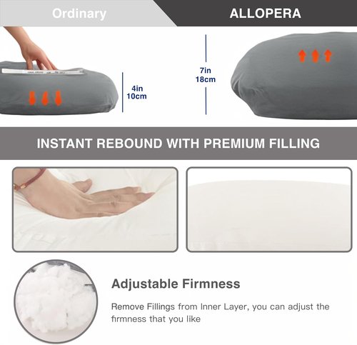 Allopera Pregnancy Pillow - Full Body Maternity Support 57" | Removable Washable Cover, 100% Cotton for Comfort