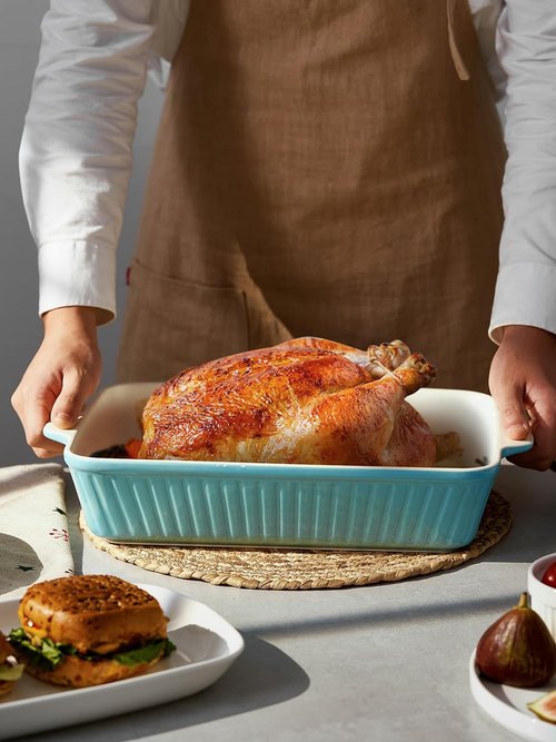 DOWAN 9x13-Inch Baking Dish - Deep Ceramic Casserole Pan with Handles | Oven Safe, 135 oz, Blue
