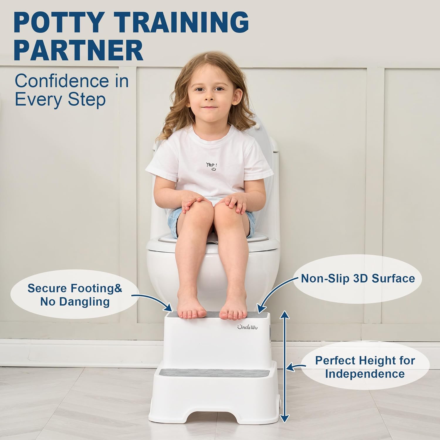 Skiennix 2-Pack Kids Step Stool - Non-Slip Bathroom & Kitchen Stool with Faucet Extender & Duck Toys | Heavy Duty 200lbs (Grey)