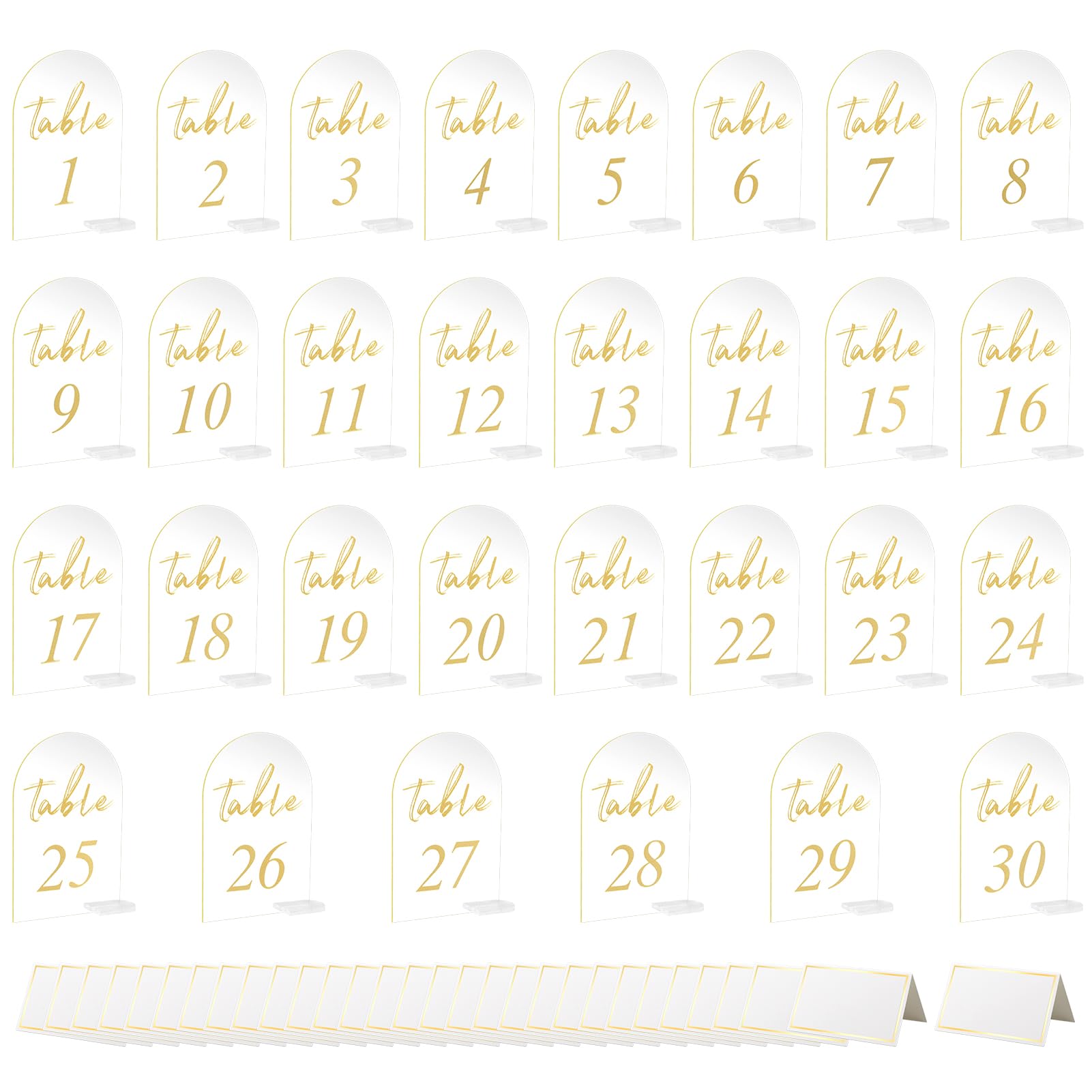 30 Sets Arch Wedding Table Numbers with Stands Gold Printed 1-30 Table Signs Clear Acrylic Table Number Display Stand for Wedding Reception Party Centerpieces Decor (4 x 6 Inch)