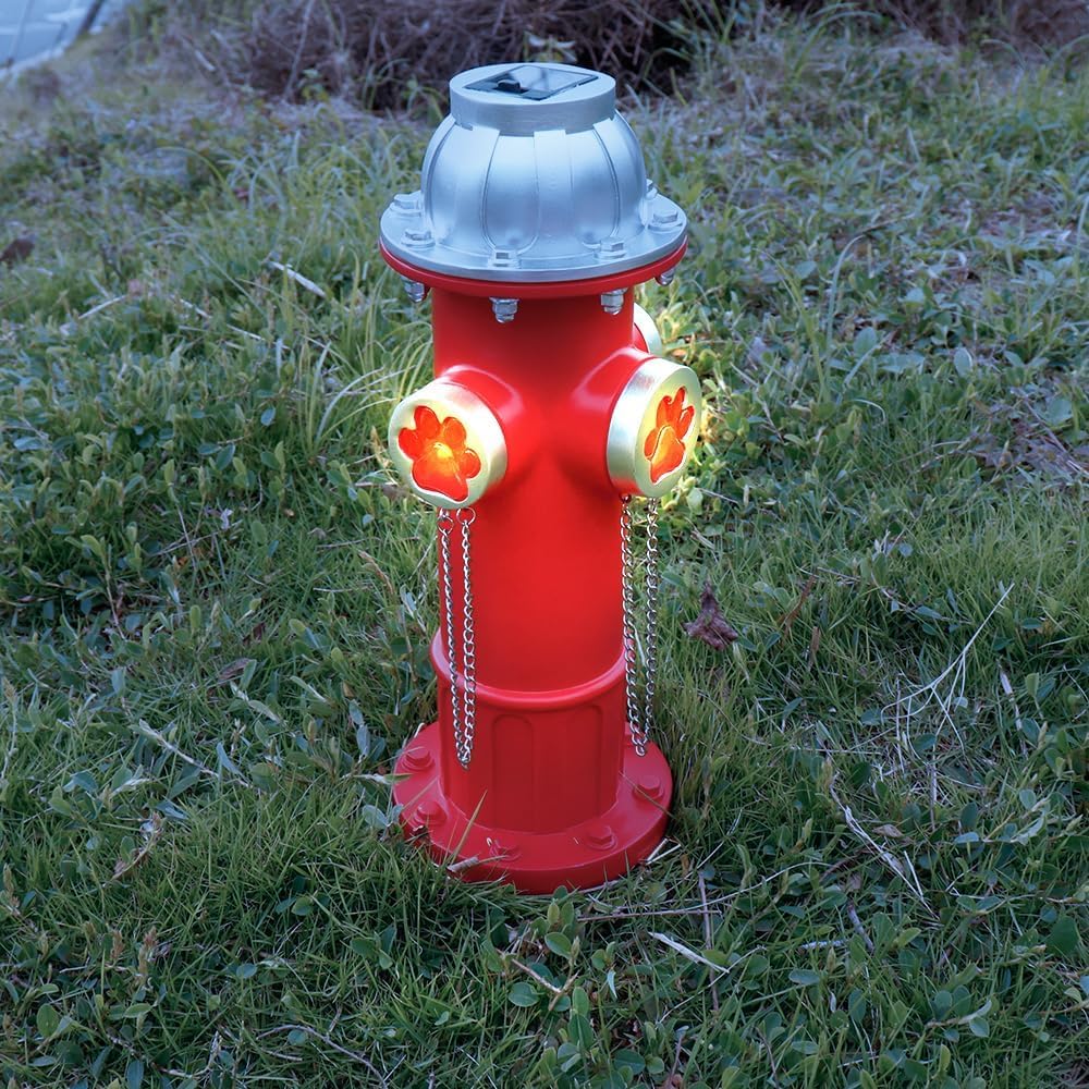 Skiennix Fake Fire Hydrant Statue - Solar Light with Glowing Paw Prints for Garden Decor | 14.5" Tall
