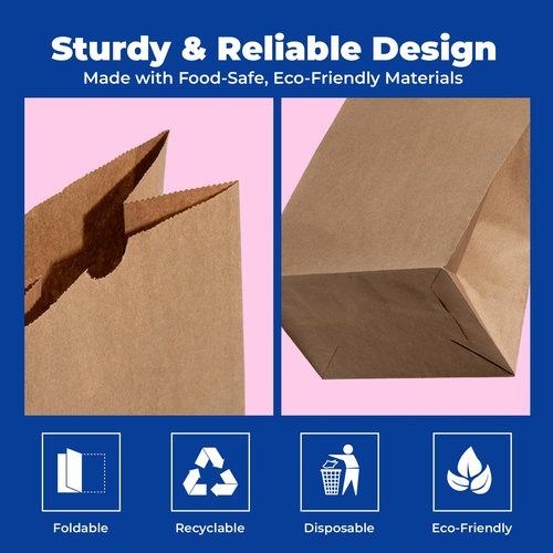 Fit Meal Prep 200 Pack 10 lb Brown Paper Lunch Bags, 13.2 x 6.3 x 4" Premium Kraft Paper Bags Bulk for Small Business, Recyclable Paper Snack Sacks, Durable Grocery Bag for Food Storage, Packing