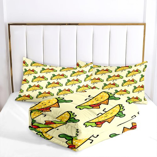 CCoutueChen Kids Sandwich Comforter Set Twin Size, Yellow Food Bedding Set for Cute Cartoon Children Bedroom Decor, 68'' x 86''