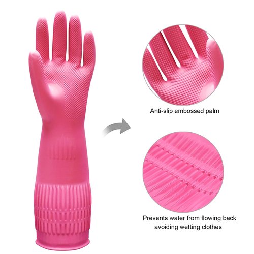 Bamllum 3 Pairs of Rubber Dishwashing Gloves for Kitchen and Household Cleaning – Long Cuff 15", Reusable, Flexible Long-lasting and Non-Slip (Red+Yellow+Green, Large)