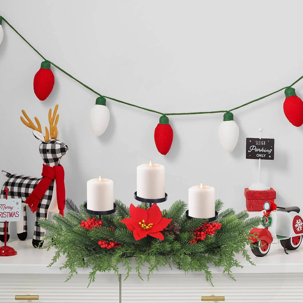Regine Switzerland Christmas Advent Wreath Candle Holder - Festive Table Centerpiece with 3 Holders, Red Berries & Pinecones