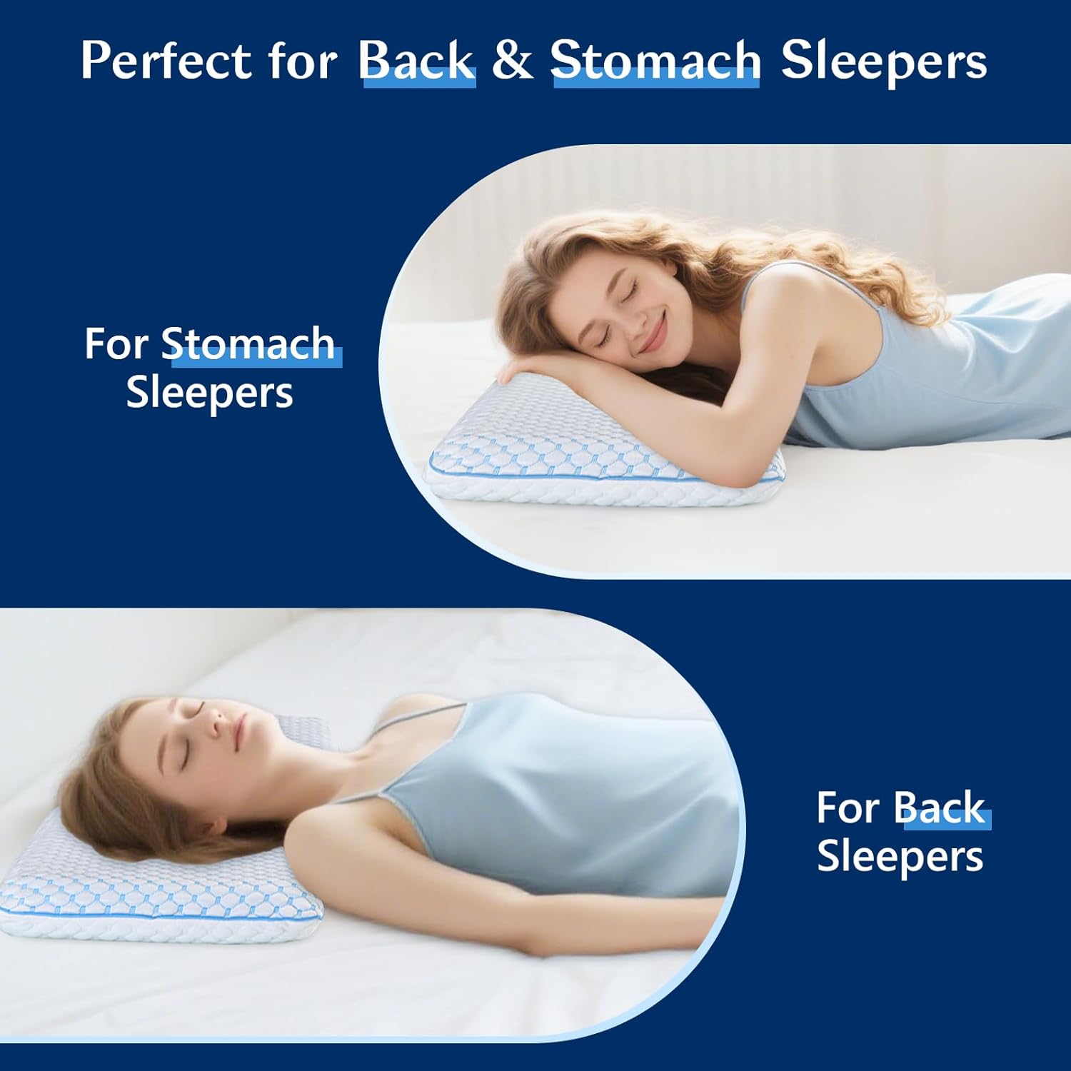 Skiennix Ultra Thin Flat Pillow - Cooling Gel Memory Foam for Stomach & Back Sleepers | 2.75-Inch Design