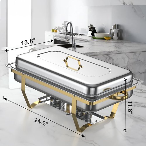 Anycoo 9.5QT Chafing Dishes for Buffet 2 Pack, Warming Trays for Buffet, Stainless Steel Buffet Servers and Warmers for Party Wedding Family Gathering- Golden
