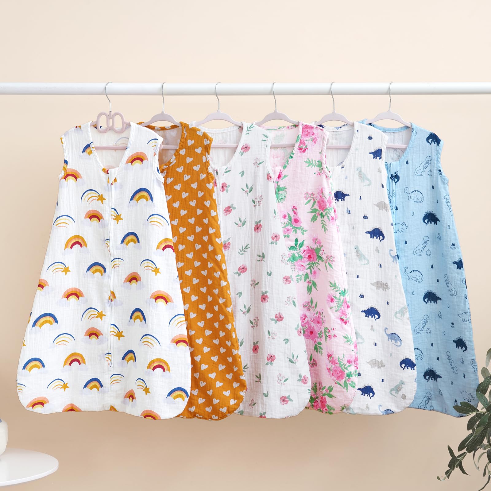 david's kids Muslin Cotton Baby Sleep Sack 18-24 Months, 2 Pack 100% Cotton Sleeping Bag for Summer, TOG 0.5 Baby Wearable Blankets with 2-Way Zipper, Soft Sleep Sacks for Newborn Infant, Rainbow