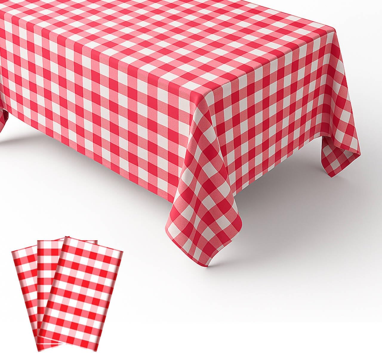 Regine Switzerland Gingham Tablecloths - Red & White Checkered, Waterproof, 54 x 108 Inches | 3 Pack for Parties
