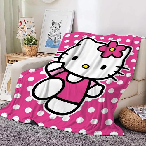 Kitty Silk Flannel Fleece Throw Blanket, Soft Plush, 40 x 60 Inch, All Seasons Blanket for Couch, Sofa, Bed, Camping, Travel (Pink-1)