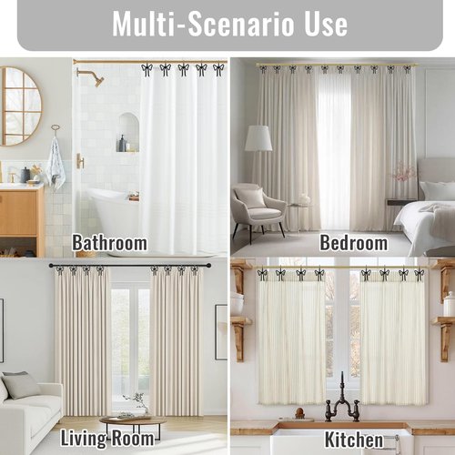 Big Bow Decorative Shower Curtain Hooks, Bowknot Shower Curtain Rings, Fashion Bow Shower Curtain Hangers, 12PCS Stylish Shower Hooks for Shower Curtain, Bathroom, Bedroom, Home Decor (Black)