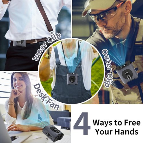 EEIFO Portable Waist Fan Clip On 10000mAh Wearable Belt Personal Fan Rechargeable Battery operated with 5 Speeds Wind and Light 40H Hands-Free for Cooling Outdoor Camping(Grey)