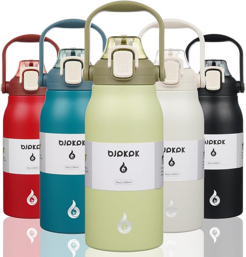 BJPKPK Insulated Water Bottle - 45 oz Stainless Steel with Straw & One-Handed Lid | BPA-Free Light Green