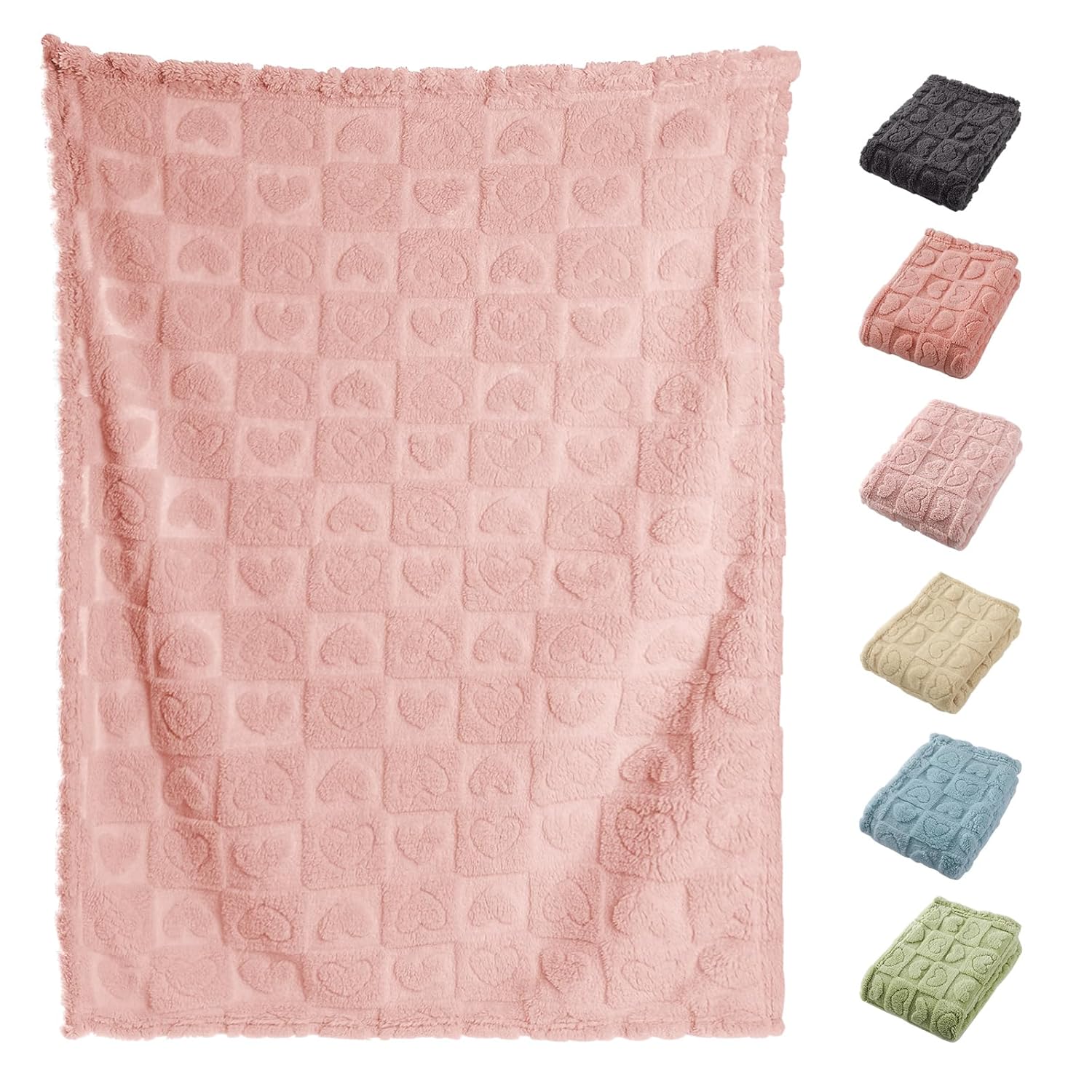 Skiennix Baby Blankets - Cozy Fleece Heart Checkered Crib Blankets for Girls | 30x40 Light Pink