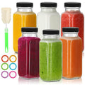CAKKVDE 8 oz Glass Juice Bottles with Lids 6 Pack,Reusable Glass Drink Bottles,250ml Water Drinking Jars for Milk,Juicing,Kombucha,Ginger,Beverage Glassware,Juice Drinking Jars
