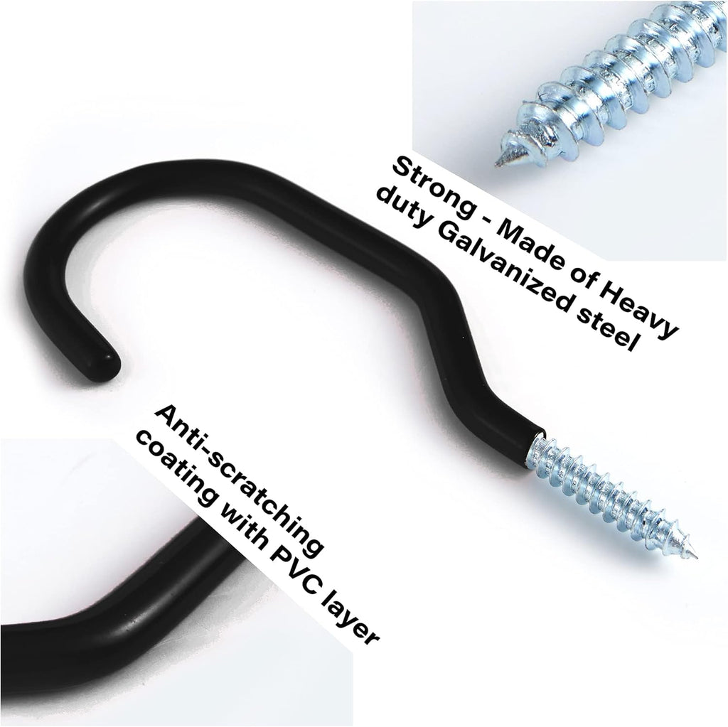 Sinoer Heavy Duty Bike Hooks - 8 Pack Screw-In Storage Solution for Garage Wall & Ceiling Organization | Black