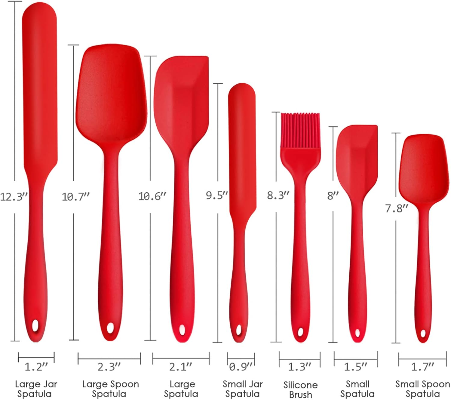 P&P CHEF Silicone Spatula Set - 7 Heat-Resistant Kitchen Utensils for Non-Stick Cooking | Flexible & Dishwasher Safe, Red