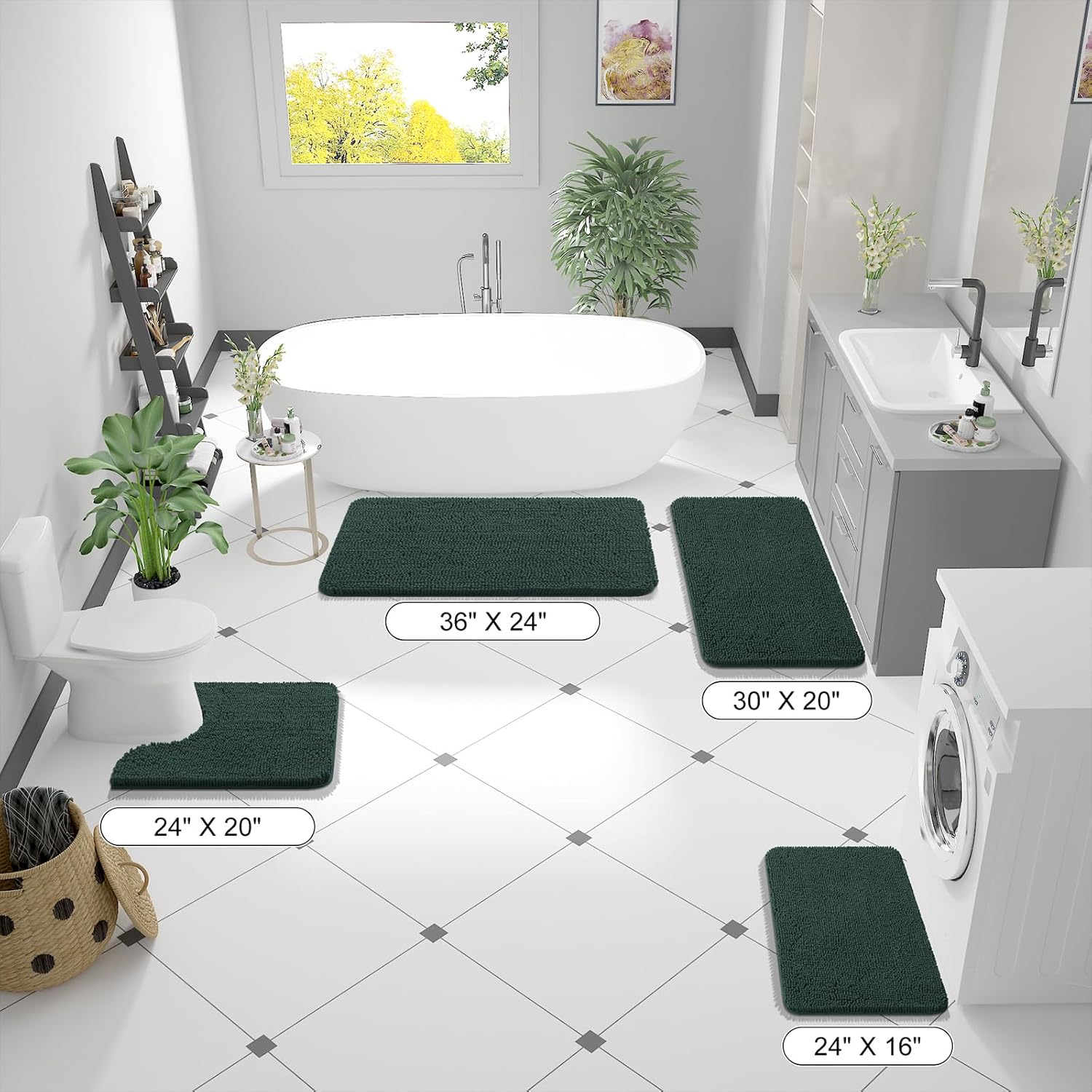 OLANLY Bathroom Runner Rugs - Soft Absorbent Chenille with Rubber Backing | 47x24, Quick Dry, Machine Washable, Blackish Green