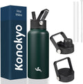 Skiennix 32 oz Insulated Stainless Steel Water Bottle - Durable Sport Bottle with 3 Lids | Army Green