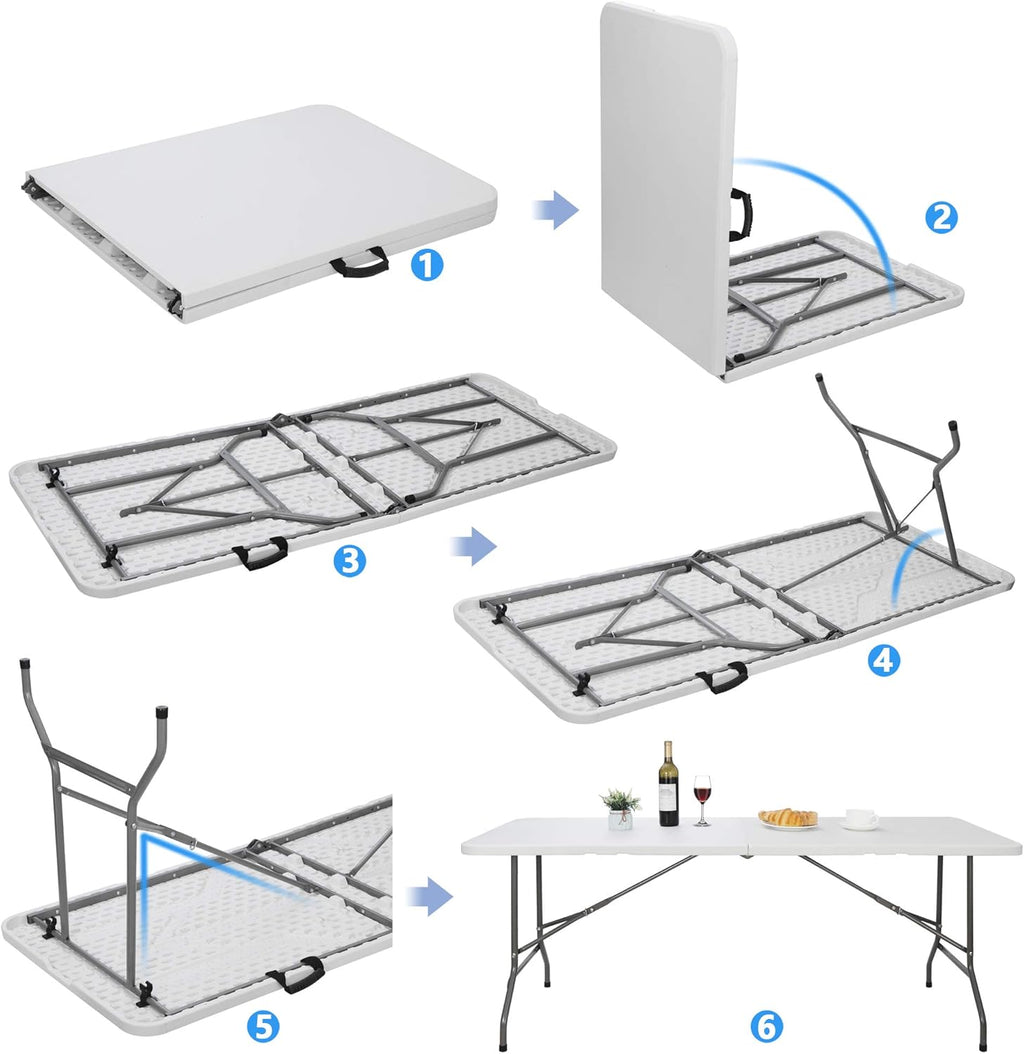 Super Deal 6FT Folding Table - Portable Heavy-Duty Plastic Dining & Picnic Table with Carrying Handle