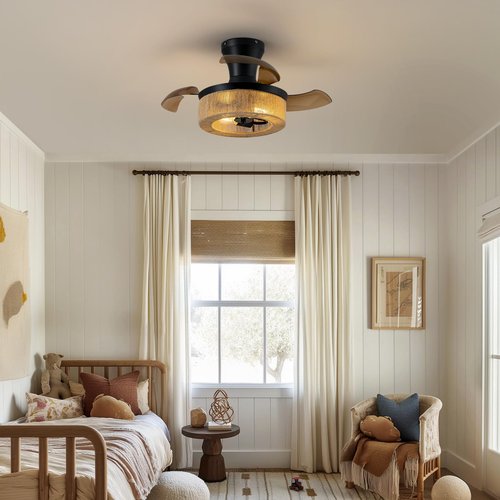 Spacora 28'' Retractable Ceiling Fan with Lights, Flush Mount Small Caged Low Profile Ceiling Fan with Remote Invisible Blades 6 Wind Speeds farmhouse Fandelier for Kids Nursery Room, Bedroom, Kitchen