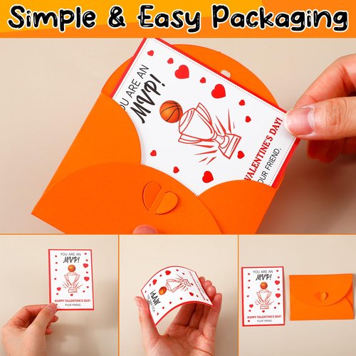 Chivertion 24 Pack Basketball Valentines Cards for School Kids Bulk Happy Valentine's Day Party Favors Card with Envelopes Classroom Exchange for Boys Girls Basketball Gifts