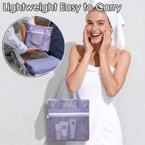 GYEUKHAM Mesh Shower Caddy Portable Shower Bag for Travel, Gym, Camping – Quick-Dry Hanging Toiletry Organizer with Zipper Pockets for Bathroom Essentials,Purple