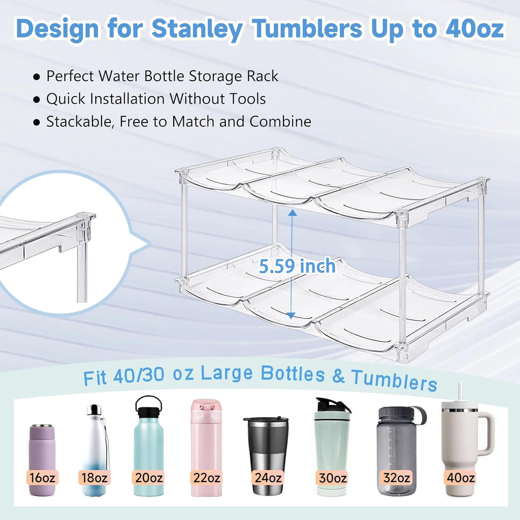 Stanley Water Bottle Organizer - Stackable Rack for 40 oz Tumblers | Clear Kitchen Storage, 4 Pack