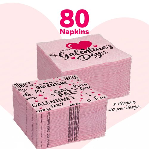 ArtCreativity Galentine's Napkins - 80 Pcs - Red Heart Cocktail Napkins for Galentine’s Day Party Decorations 5"x 5" - Party Decor Ideas to Celebrate Besties Friendship, Women’ s Day, Bridal Shower