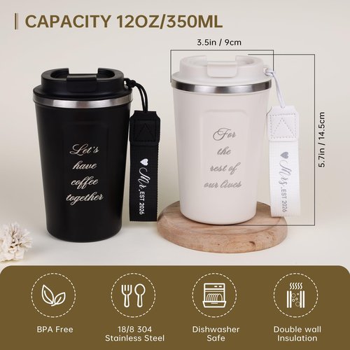 Tonoler Mr and Mrs Gifts 2026, Stainless Steel Insulated Coffee Mug for Couples, Wedding/Engagement/Bridal Shower Gifts for Newlywed, Bride and Groom - 12 Oz