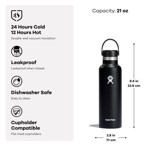 Hydro Flask Water Bottle - Insulated Stainless Steel - Non Spill, Leakproof in 21 Oz Coconut Cream