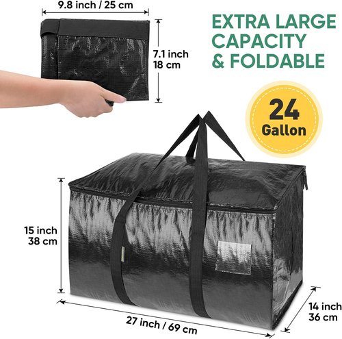 BALEINE Heavy-Duty Moving Bags - 4-Pack Oversized Storage Totes with Reinforced Handles | Black