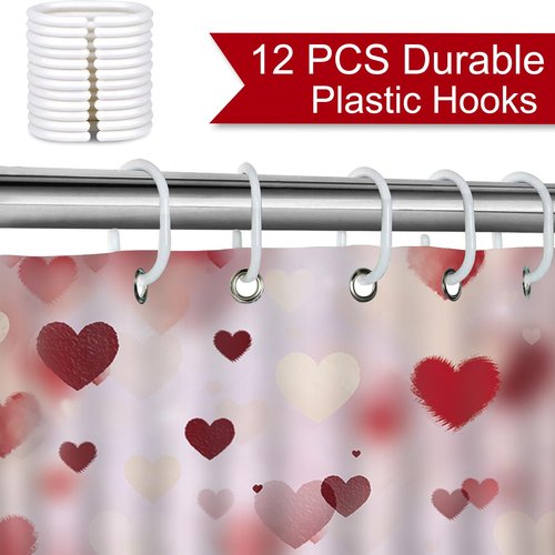 Mocsicka Valentines Day Shower Curtain Pink Red Love Hearts Bathroom Shower Curtain Waterproof Romantic Shower Curtains Bathtub Decor with 12 Hooks 72 X 72 Inches
