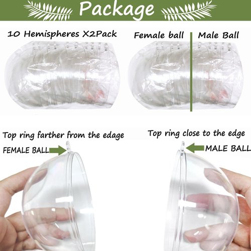 80mm/3.15inch=10Set 20pcs Large Clear Ball Ornaments, Big Fillable Christmas Balls Shatterproof Ornament Baubles for DIY Crafts Christmas Wedding Party Decor (10)