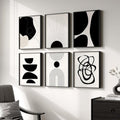 Framed Boho Black and White Abstract Wall Art - Set of 6 Modern Canvas Prints for Home Decor | 11x14 Inch