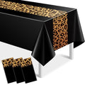 3 Pack Leopard Print Party Tablecloth Decorations,Safari Animal Cheetah Plastic Table Cloth Black Leopard Runner Disposable Rectangle Table Cover for Baby Shower Birthday Party Supplies, 54x108 Inch