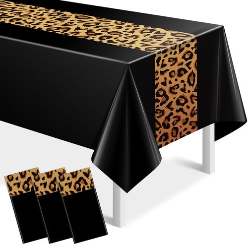 3 Pack Leopard Print Party Tablecloth Decorations,Safari Animal Cheetah Plastic Table Cloth Black Leopard Runner Disposable Rectangle Table Cover for Baby Shower Birthday Party Supplies, 54x108 Inch