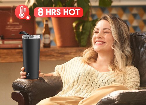Meoky 24 oz Stainless Steel Travel Coffee Mug - Leak-Proof Lid | Insulated for 8 Hours Hot & 24 Hours Cold (Night)