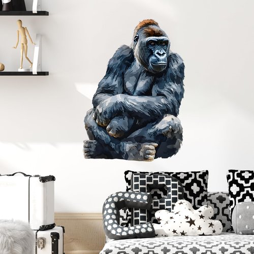 RoyoLam Cool Sitting Gorilla Wall Decal Nursery Animal Wall Sticker Removable Peel and Stick Wall Art Decor for Kid Baby Classroom Preschool Living Room Playroom Bedroom School