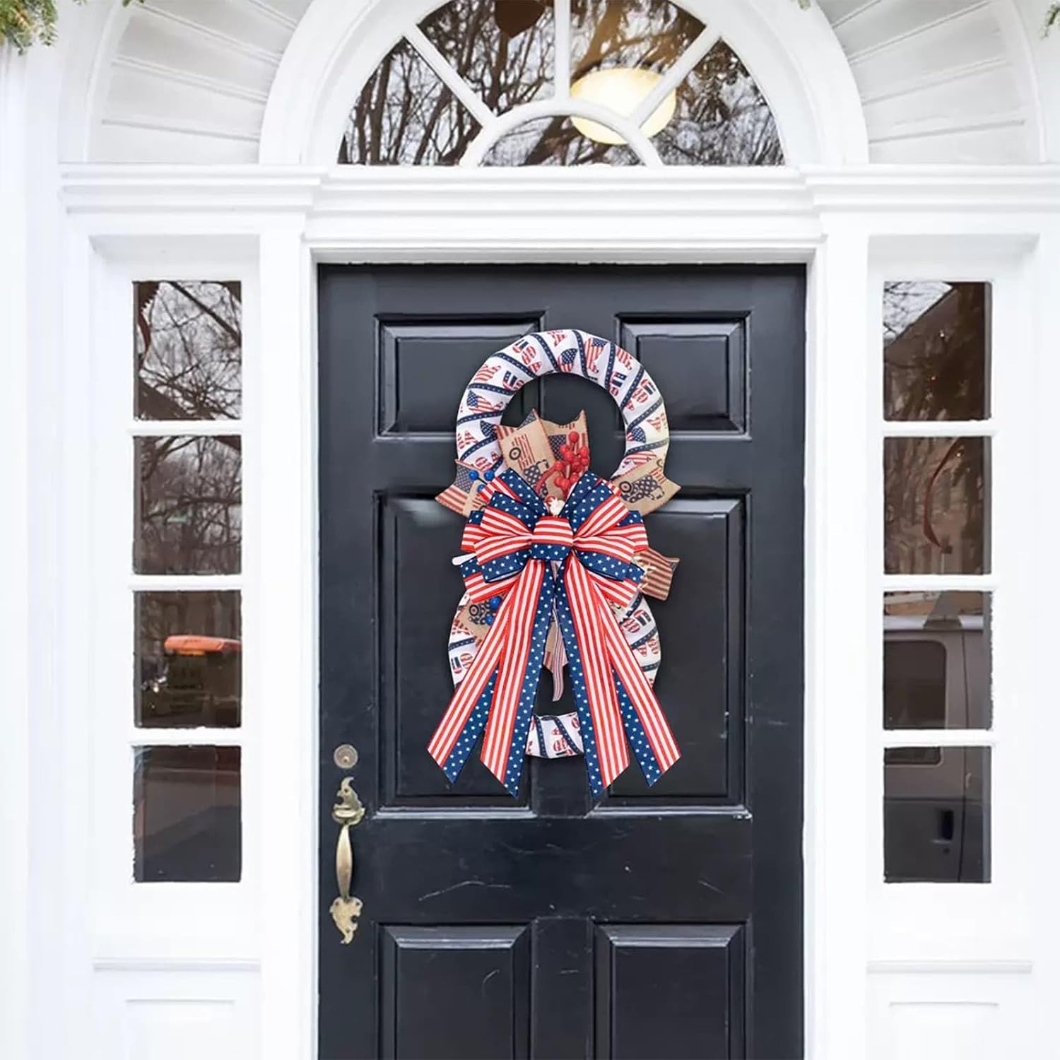 YKW Large Patriotic Bow - American Flag Wreath Decoration for 4th of July & Memorial Day - Classic Blue Design