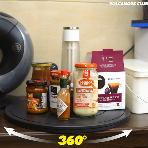 VOLCANOES CLUB 16 Inch Lazy Susan Turntable - Heavy Duty Rotating Swivel Steel Ball Bearings - Flat Base Stand for TV/Computer/Monitor/Arts/Crafts/Bonsai/Statue/Cabinet Organizer (3 Pack/Black)