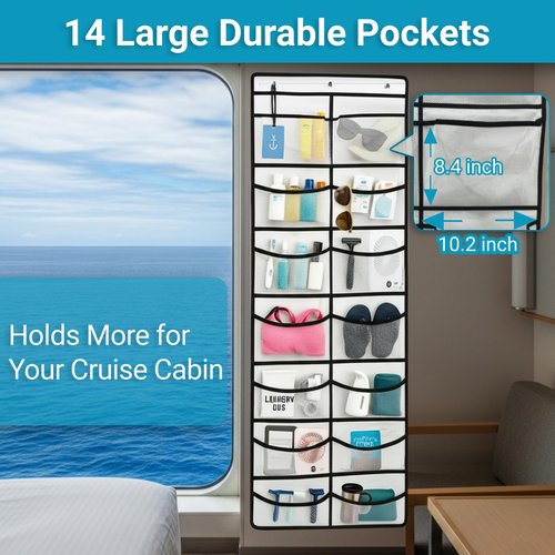 ANNISITE Magnetic Cruise Organizer, 14 Large Durable Pockets Over The Door Organizer For Cruise Ships, Magnetic & Hanging Cruise Organizer, Cruise Essentials 2026 （ 67" x 21.6"）