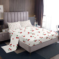 Feelyou Kids Red Cherry Sheet Set Queen Size, Cherry Pattern Bed Sheets Set Boys Girls Cute Fruit Sheets with Deep Pocket Fitted Sheet Kawaii Cartoon Fruit Bedding Set with 2 Pillow Case