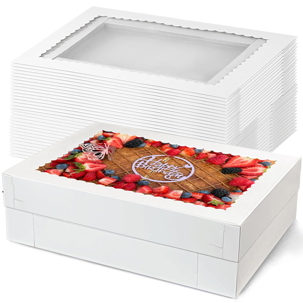 MUMULULU 15 PCS 14x10x4 Inch Cake Boxes with Window White Bakery Boxes Large Treat Box for Donuts Cookies Dessert Cupcakes Pastry Baking Pie Packaging